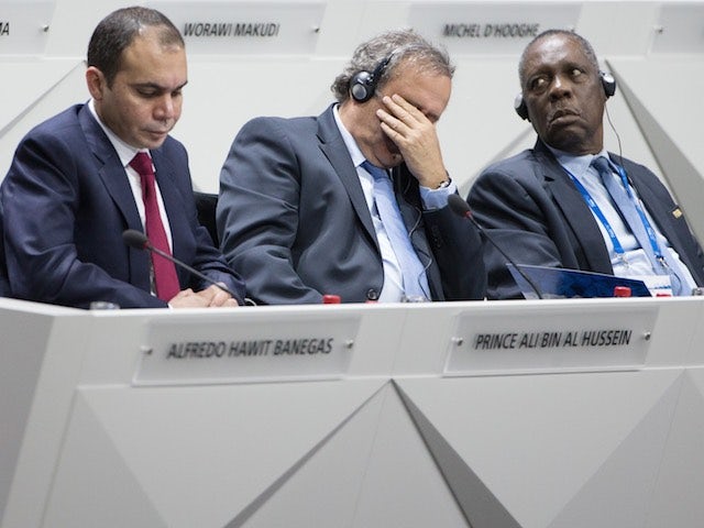 Michel Platini is not impressed with what he hears during the FIFA Congress on May 29, 2015