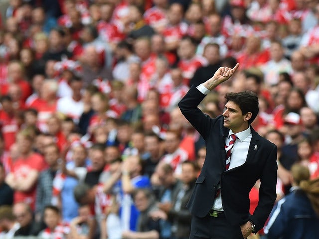 Middlesbrough's Spanish manager Aitor Karanka gestures from the touchline during the English Championship play off final football match between Middlesbrough and Norwich City at Wembley Stadium in London on May 25, 2015