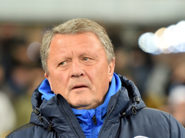 Dnipro Dnipropetrovsk manager Myron Markevych looks on during his side's clash with Olympiacos in the Europa League on February 19, 2015