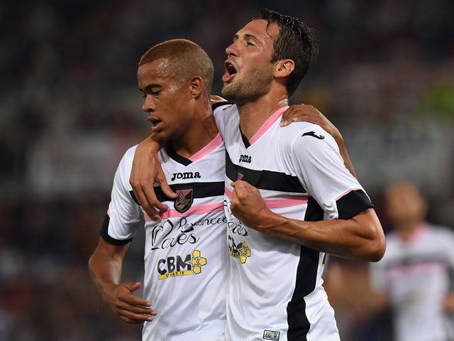 Franco Vazquez of Palermo celebrates after scoring a penalty (0-1) during the Serie A match between AS Roma and US Citta di Palermo at Stadio Olimpico on May 31, 2015