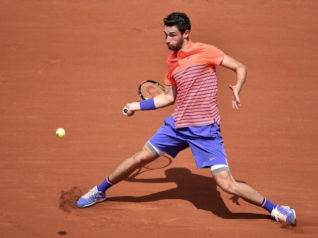 Quentin Halys in action against Rafa Nadal on day three of the French Open on May 26, 2015