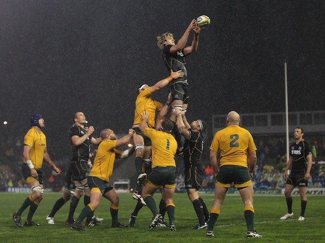Richie Gray of Scotland takes a lineout ball during the International Test match between the Australian Wallabies and Scotland at Hunter Stadium on June 5, 2012