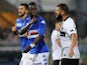 Afriyie Acquah of UC Sampdoria reacts to Antonio Nocerino of Parma FC during the Serie A match between UC Sampdoria and Parma FC at Stadio Luigi Ferraris on May 31, 2015