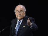 Professional clown Sepp Blatter gesticulates during the 65th FIFA Congress on May 29, 2015