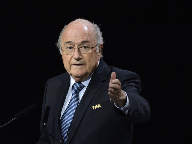 Professional clown Sepp Blatter gesticulates during the 65th FIFA Congress on May 29, 2015