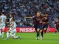 Ivan Rakitic of Barcelona celebrates scoring the opening goal with Neymar during the UEFA Champions League Final between Juventus and FC Barcelona at Olympiastadion on June 6, 2015