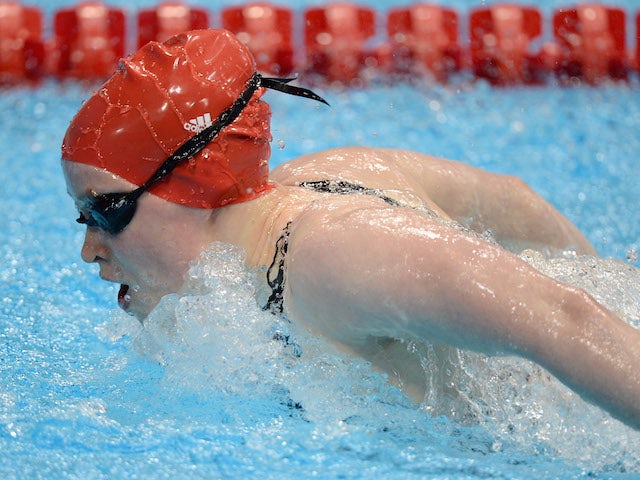 Gemma Almond of Great Britain competes in the Women's 100m Butterfly S10 heats on day 3 of the London 2012 Paralympic Games at Aquatics Centre on September 1, 2012