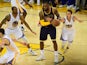 LeBron James of the Cleveland Cavaliers with the ball as Golden State Warriors' Stephen Curry tries to steal during game one of the NBA Finals at Oracle Arena on June 4, 2015