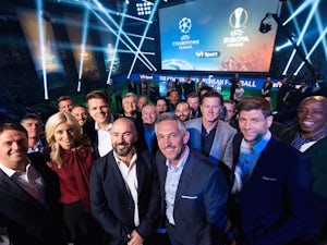 The lineup for BT Sport's European coverage pose for a selfie at the London studios on June 9, 2015