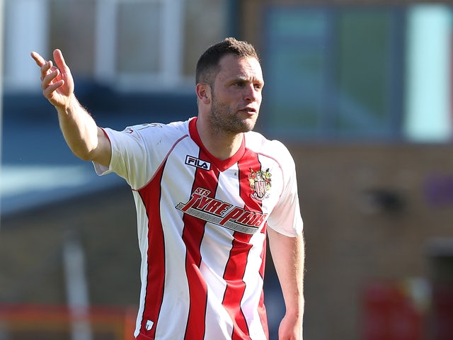 Chris Beardsley of Stevenage in action during the Sky Bet League Two match between Stevenage and Northampton Town at the Lamex Stadium on April 11, 2015