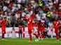 Captain Wayne Rooney of England prepares to restart after conceding the first goal during the UEFA EURO 2016 Qualifier between Slovenia and England on at the Stozice Arena on June 14, 2015