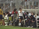 Gary Lineker (centre) of England is taken off the field early in his final game for England during the European Championships match against Sweden. Sweden won the match 2-1 in Englands final Group game June 17, 1992