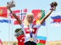 Jolanda Neff of Switzerland celebrates with her gold medal after winning the Womens' Cross-country Mountain Bike Cycling during day one of the Baku 2015 European Games at Mountain Bike Velopark on June 13, 2015