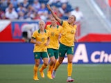 Kyah Simon #17 of Australia celebrates after scoring her second goal past goalkeeper Precious Dede #1 of Nigeria during the FIFA Women's World Cup Canada 2015 match between Australia and Nigeria at Winnipeg Stadium on June 12, 2015