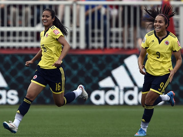 Colombia's forward Lady Andrade celebrates her goal during a Group F match at the 2015 FIFA Women's World Cup between France and Colombia at Moncton Stadium, New Brunswick on June 13, 2015