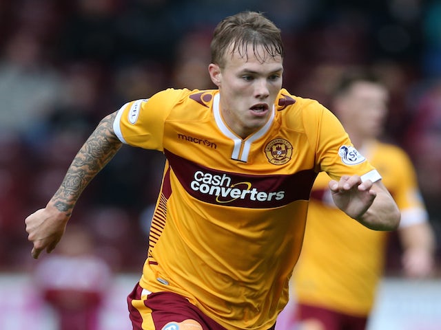 Lee Erwin of Motherwell controls the ball during the Scottish Premiership League Match between Motherwell and Inverness Caledonian Thistle at Fir Park on August 16, 2014 