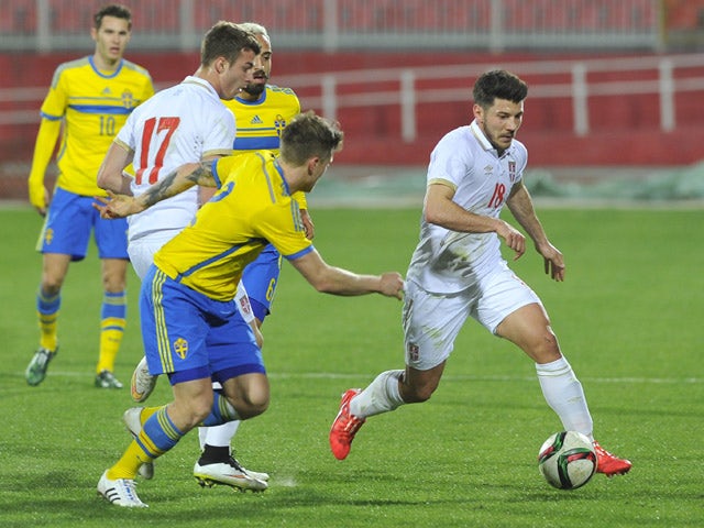 Milos Jojic of Serbia controls the ball during the Under-21 friendly football match between Serbia and Sweden on March 27, 2015