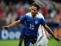 US midfielder Mix Diskerud celebrates scoring during the International friendly football match between Germany and the USA in Cologne, western Germany on June10, 2015