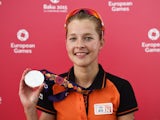 Silver medalist Rachel Klamer of Netherlands poses with her medal following the Women's Triathlon Final during day one of the Baku 2015 European Games at Bilgah Beach on June 13, 2015