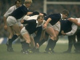 Roy Laidlaw of Scotland passes the ball out of a scrum during the Five Nations Championship match against England at Twickenham in London in 1987
