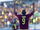 Venezuela's forward Salomon Rondon celebrates after scoring against Colombia during their 2015 Copa America football championship match, in Rancagua, Chile, on June 14, 2015