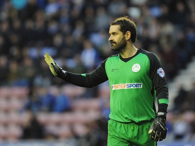 Scott Carson of Wigan Athletic during the Championship match against Middlesbrough on November 22, 2014