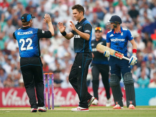 Trent Boult of New Zealand celebrates taking the wicket of Sam Billings ofEngland during the 2nd ODI Royal London One-Day Series 2015 at The Kia Oval on June 12, 2015