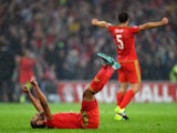 Wales captain Ashley Williams celebrates on the final whistle after the UEFA EURO Group B 2016 Qualifier between Wales and Belguim at Cardiff City stadium on June 12, 2015