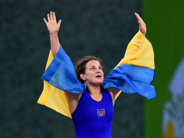 Alina Stadnik Makhynia of Ukraine celebrates victory in the Women's Freestyle 69kg Wrestling Final during day three of the Baku 2015 European Games at Heydar Aliyev Arena on June 15, 2015