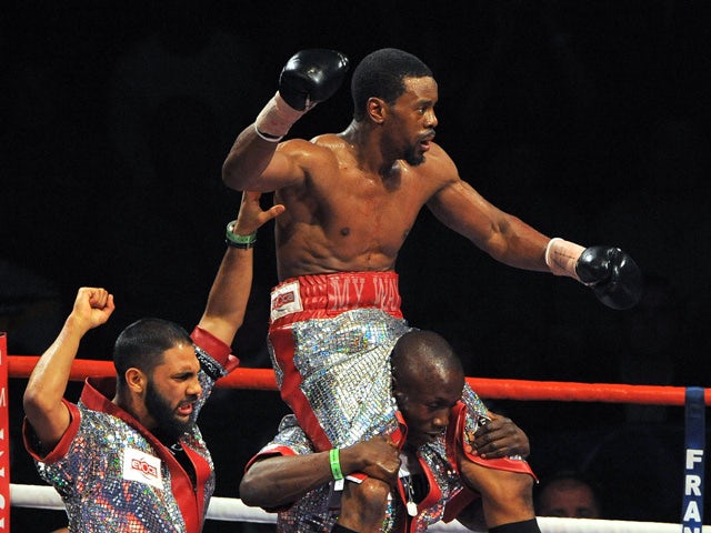 British boxer Anthony Small celebrates after beating Matthew Hallduring their Commonwealth and vacant British light-middleweight championship boxing match on July 18, 2009 