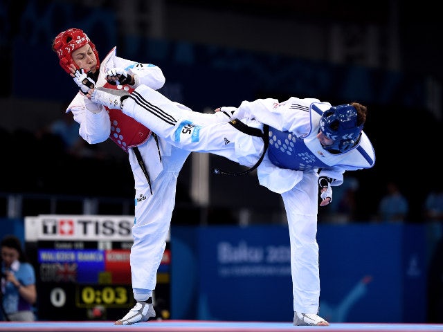 Bianca Walkden of Team GB in action during her quarter-final defeat at the hands of Maryna Konieva at the 2015 European Games in Baku