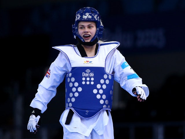 Team GB taekwondo player Charlie Maddock looks pleased en route to the final of the women's -49kg even at the European Games in Baku