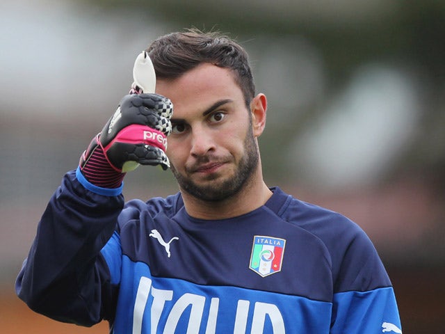 Francesco Bardi of Italy U21 reacts during a training session at the Giulio Onesti Sports Center on March 23, 2015