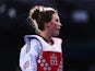 Great Britain's taekwondo Olympic gold medallist Jade Jones looks on after beating Despina Pilavaki of Cyprus in the preliminary rounds of the women's -57kg at the European Games in Baku