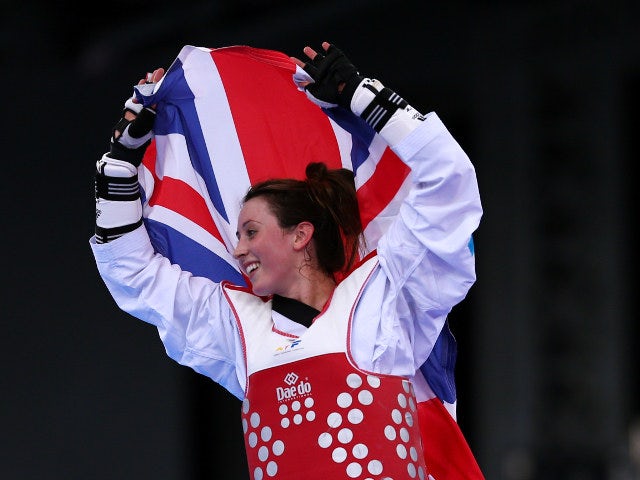 Jade Jones flies the flag for Great Britain after winning gold in the women's -57kg at the European Games in Baku