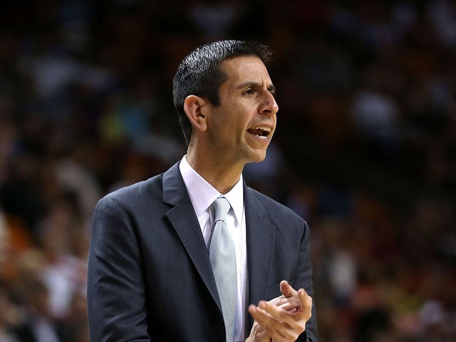 Head coach James Borrego of the Orlando Magic looks on during a game against the Miami Heat at American Airlines Arena on April 13, 2015