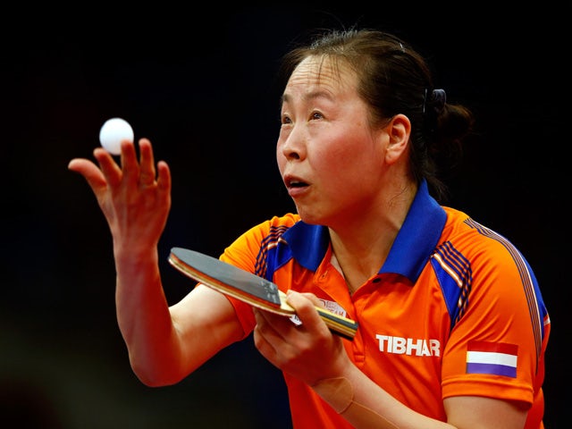 Jiao Li of the Netherlands competes against Lie Li of the Netherlands in the Women's Table Tennis Finals during day seven of the Baku 2015 European Games at the Baku Sports Hall on June 19, 2015