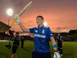 Joe Root of England celebrates winning the 4th ODI Royal London One-Day match between England and New Zealand at Trent Bridge on June 17, 2015 