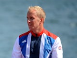 Jon Schofield of Great Britain celebrate during the medal ceremony for the Men's Kayak Double (K2) 200m Canoe Sprint on Day 15 of the London 2012 Olympic Games at Eton Dorney on August 11, 2012