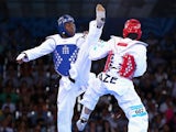 Lutalo Muhammad of Team GB in action during his quarter-final defeat at the hands of Azerbaijan's Milad Beigi Harchegani at the European Games in Baku on June 18, 2015 