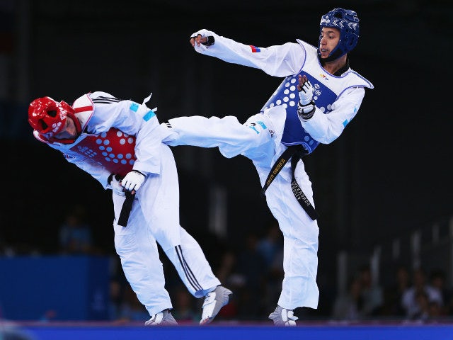 Martin Stamper of Team GB during his quarter-final defeat at the hands of Russia's Alexey Denisenko at the European Games in Baku