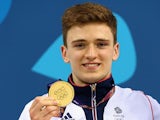 Matty Lee poses with his gold medal after winning the men's platform at the European Games on June 21, 2015