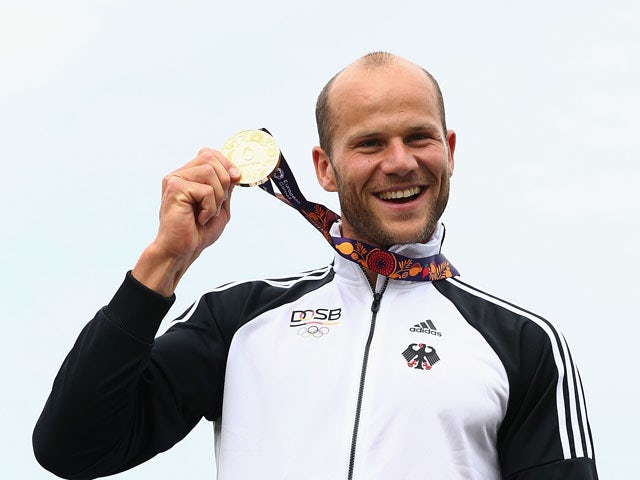 Max Hoff of Germany wins Gold in the Final A Kayak Single (K1) 1000m Men during day three of the Baku 2015 European Games at Mingachevir on June 15, 2015