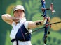 Naomi Folkard of Great Britain competes against Nicky Hunt of Great Britain in the Archery Women's Individual 1/32 Elimination during day seven of the Baku 2015 European Games at the Tofiq Bahramov Stadium on June 19, 2015