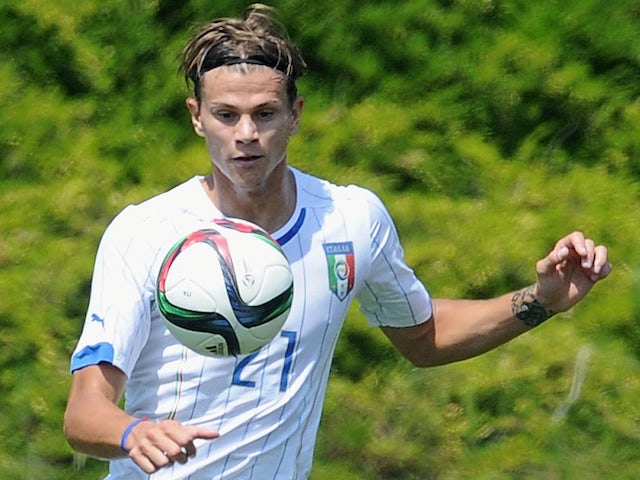 Samuele Longo of Italy U21 in action during the friendly match training with FC Internazionale Berretti at Appiano Gentile on June 7, 2015