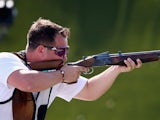 Steven Scott of Great Britain shoots in the Men's Double Trap Shooting final during day seven of the Baku 2015 European Games at the Baku Shooting Centre on June 19, 2015