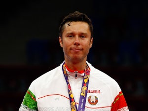 Silver medalist Vladimir Samsonov of Belarus stands on the podium after the Men's Table Tennis Finals during day seven of the Baku 2015 European Games at the Baku Sports Hall on June 19, 2015