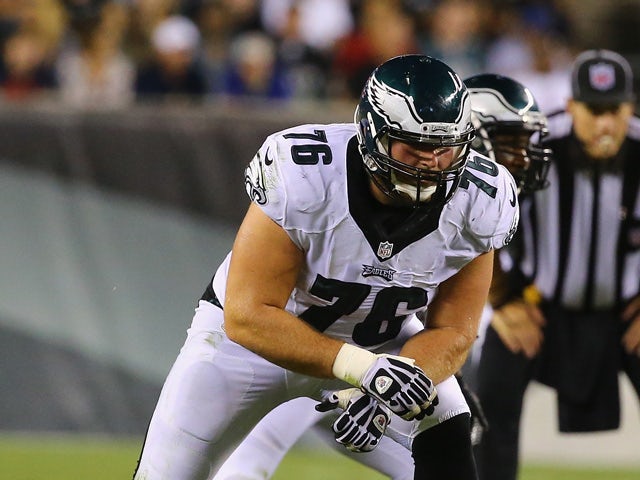 Allen Barbre #76 of the Philadelphia Eagles in action against the Pittsburgh Steelers during their Pre Season game at Lincoln Financial Field on August 21, 2014