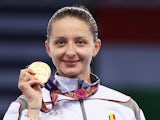 Gold medalist Ana Maria Branza of Romania poses on the podium during the medal ceremony for the Women's Fencing Individual Epee on day eleven of the Baku 2015 European Games at the Crystal Hall on June 23, 2015