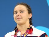 Silver medalist Arina Openysheva of Russia,stands on the podium during the medal ceremony for the Women's 100m Freestyle final during day twelve of the Baku 2015 European Games at the Baku Aquatics Centre on June 24, 2015